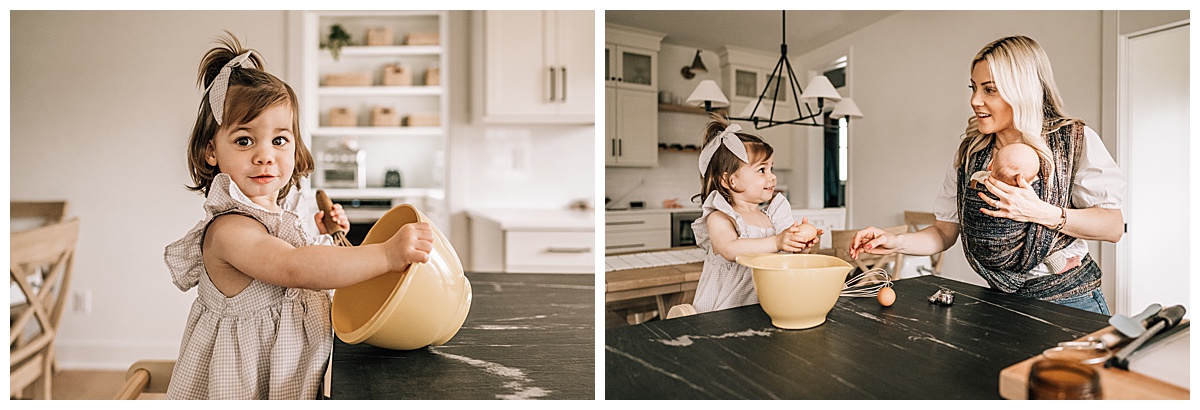 Little girl bakes with her Mom!