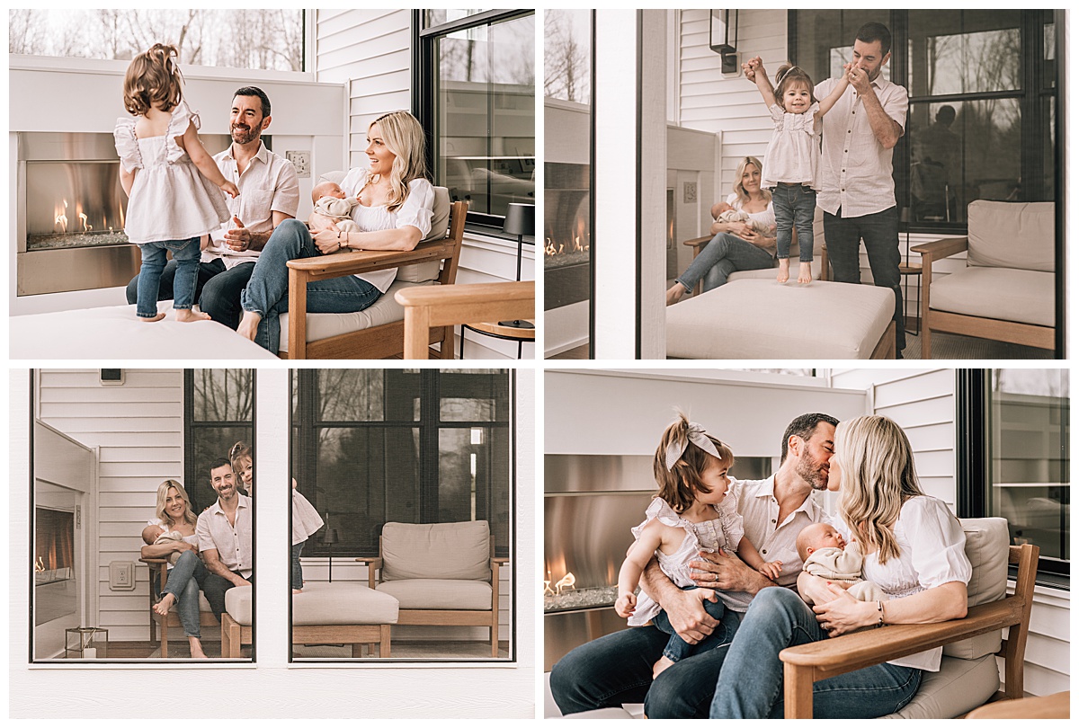 Family hangs out together on back porch.