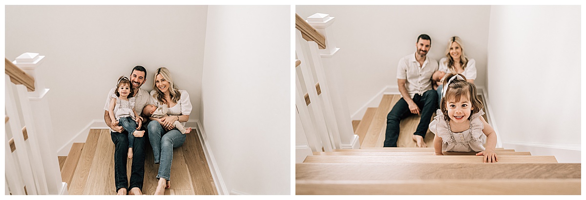 Family hangs out together on the stairs!