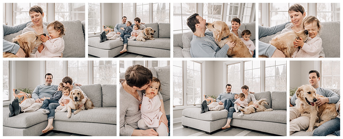 Cuddle time for the whole family (including the family dog!) on the couch during this in-home session! 