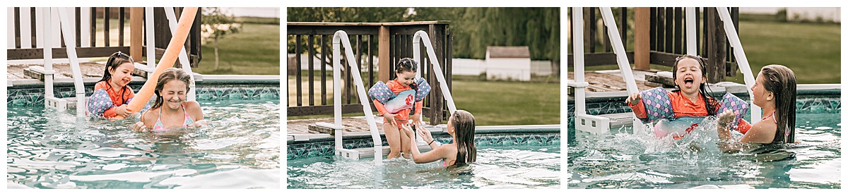 Sisters in a swimming pool in upstate ny